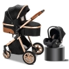 Wózek dziecięcy 3w1 w kolorze black, zestaw z gondolą, spacerówką i nosidełkiem, elegancki design z pikowanym wzor