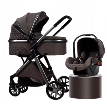 Wózek dziecięcy 3w1 w kolorze Czekolada, zestaw z gondolą, spacerówką i nosidełkiem, elegancki design z pikowanym wz